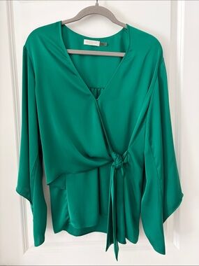 Ramy Brook Emerald Green Wrap Tie Blouse